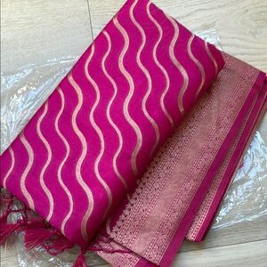 Elegant Pink and Gold silk saree